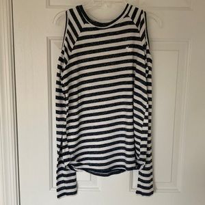 Long sleeve cold shoulder striped top